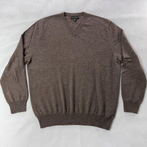 Kenneth Roberts Cashmere Sweater Mens XL Brown V Neck‎ Pullover Soft Knit